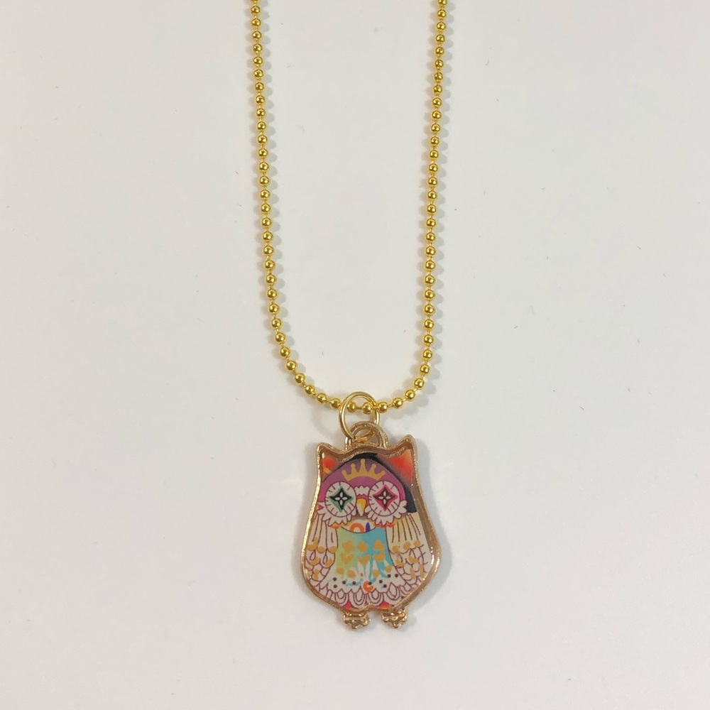 Owl Pendant Necklace 18" Color Gold New - Picture 3 of 7